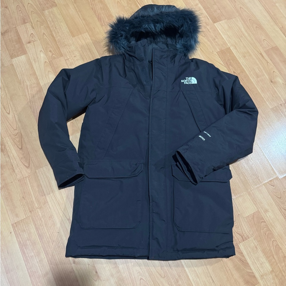 The North Face Kids Black Puffer Jacket with Fur Hood